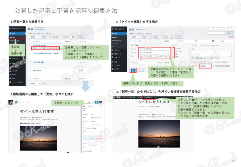印刷用 WordPressマニュアル 公開した記事と下書き記事の編集方法